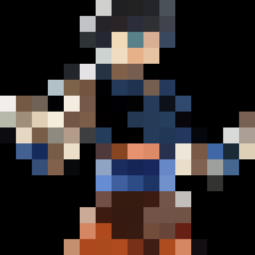 Create a 60x60 pixel art of Goku, with accurate features: spiky hair, orange and blue suit. It should mimic the anime’s style, resembling classic 8-bit video game art and be highly recognizable.