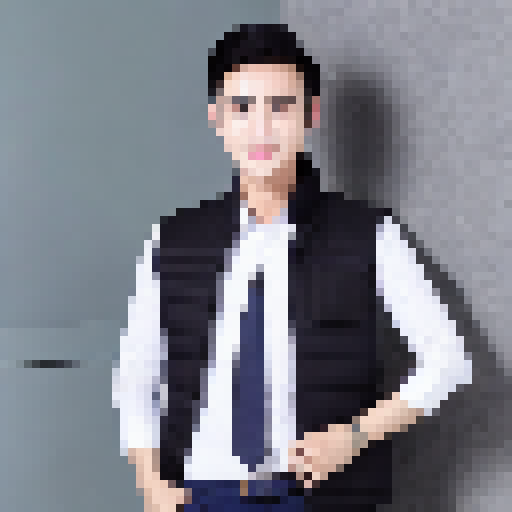 tạo cho tôi nhân vật mặc vest mặt ngầu tóc đen , mắt hí nhưng có thần 