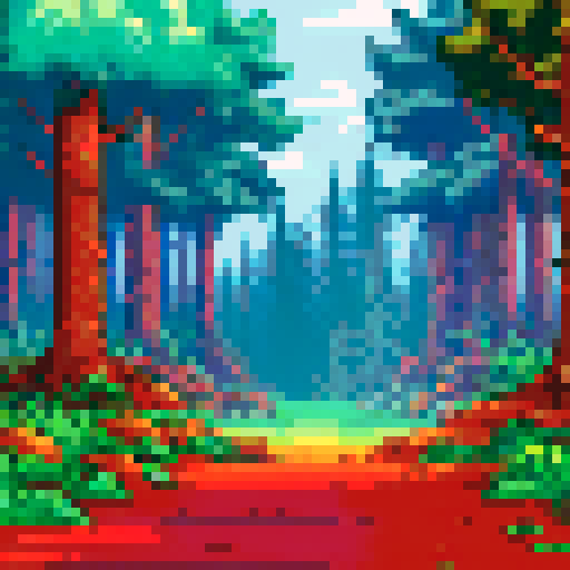 beautiful pine forest, opening in the center, sRGB, pixel art, background, landscape