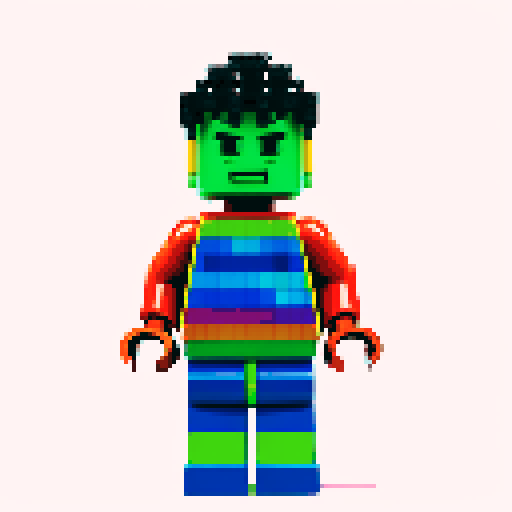 rainbow color lego pixel, vibrant colors, blocky shapes, small plastic bricks, isometric perspective, retro video game, low resolution, 8-bit graphics, sharp edges, square grid, limited color palette, nostalgic feel, brick-built characters, iconic lego logo, digital recreation, detailed textures, crisp lines, simplified forms, nostalgic gaming vibes