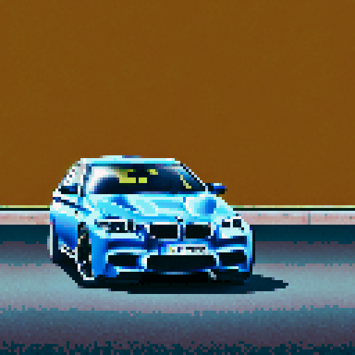 Photorealistic, centered BMW M5 in a three quarter view, right wheel in front, clean background, pixel art style with sRGB colors
