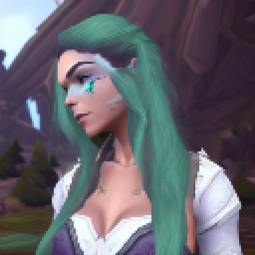 hunter from world of Warcraft, green hair pony tail