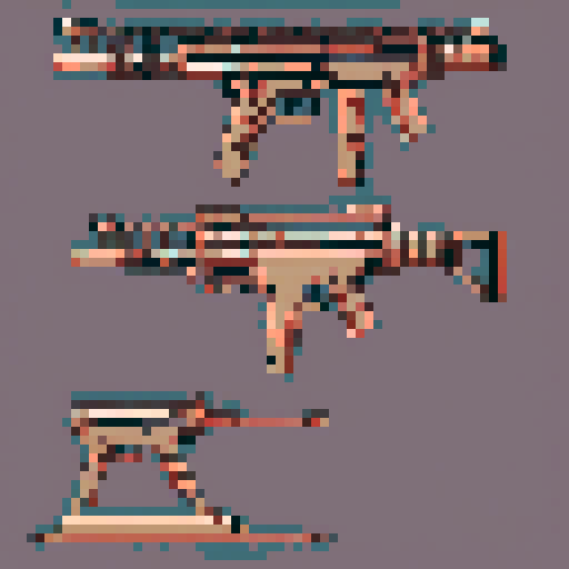 I want a copper rotary machine gun viewed from from the side. I want this object usable an asset in a videogame, meaning only one object per image, outlined with a strong black stroke, on a solid-color background.