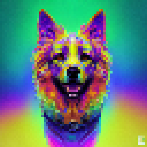 {modern artist} type drawing of a {dog type} dna sticker and hexagonal ornate psychadelic vibrant color, haze, glow, portra 400, organic, concrete - @rezdIgItal (fast) - @rezdIgItal (fast)
