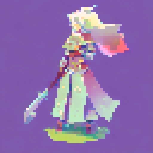 a woman knight holding a sword above her head, clad in armor, with mountains behind