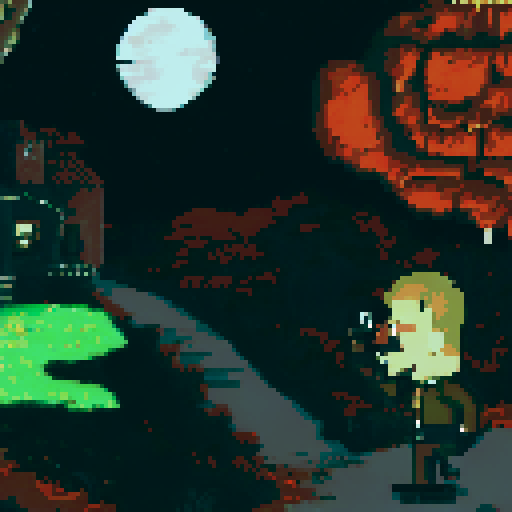 Square jaw protagonist in the bottom right with cigarette and shiny golden gun in left hand, dark green top, brown trousers, only change the character
