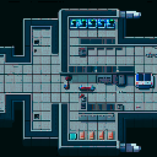 Spaceship interior in top-down art style
