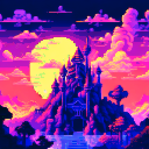 evil lair, inside, enchanting pixel art background
