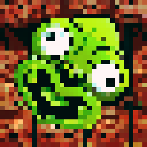 A twisted green Hei Tiki head, wide-eyed and contorted, exuding a mix of mischief and madness, stylized with bold lines and exaggerated features with dark brown māori carving background.