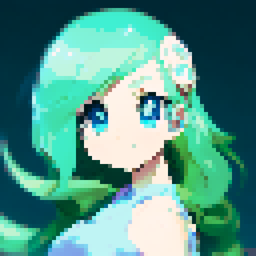 A green haired anime girl with blue eyes