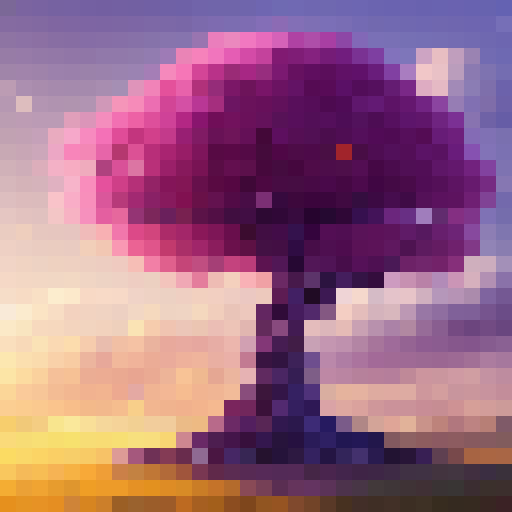 soul tree with a heart as its roots and a sunset in the background with birds in the air