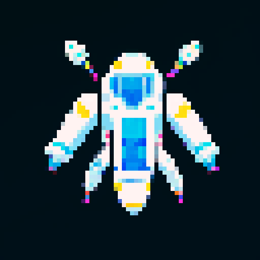 a transparent pure 2d sprite for a space game. It needs to look like the top view of a futuristic spaceship all by itself with the background transparent ,style of the 90s. The spaceship should not have any shadows.