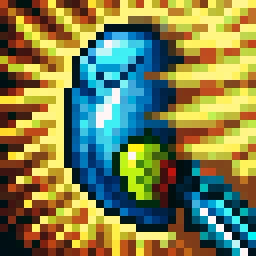 "Zoomed-in view of a game ability icon featuring sharp seashells piercing through frothy ocean waves, surrounded by bubbles and textured with intricate details in 32x32 pixel art style"