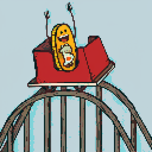 Amusement park, vibrant roller coasters, whimsical carousels, towering ferris wheels, sRGB colors, pixel art