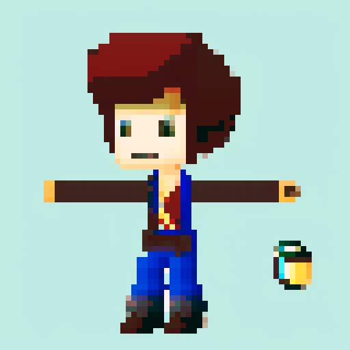 main character sprite with animations. young steampunk airship captain who fights with dual pistols