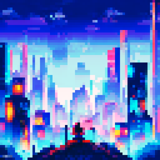 Samurai warrior, neon-lit cityscape, towering skyscrapers, pixelated raindrops, electric energy flowing from katana blade