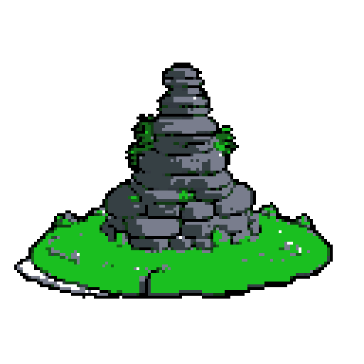 2d grey stone pile of boulders in an ancient english style. Old and crumbling but still upright. Green vines crisscross it. Usable as an asset (clear, thick lines and a white background). Put a black stroke around the composition