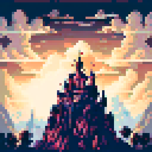 Medieval castle, towering under a dark, ominous sky, surrounded by a misty forest