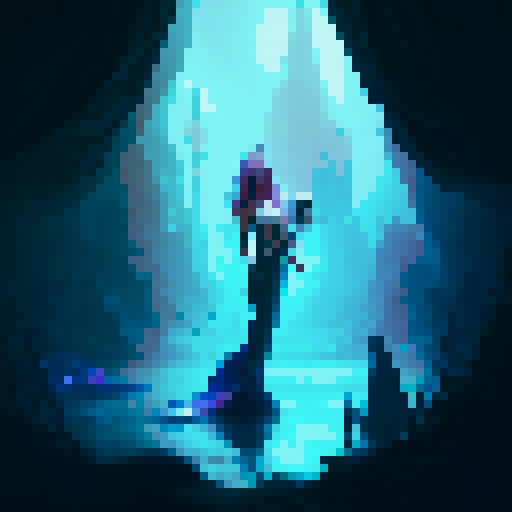 A mystical mermaid in a dark medieval style, wearing an ethereal, shimmering crown. She is pouring water from two vases, one in each hand, into a lake and onto the ground. The scene is set beneath a night sky filled with twinkling stars, enhancing the magical atmosphere.