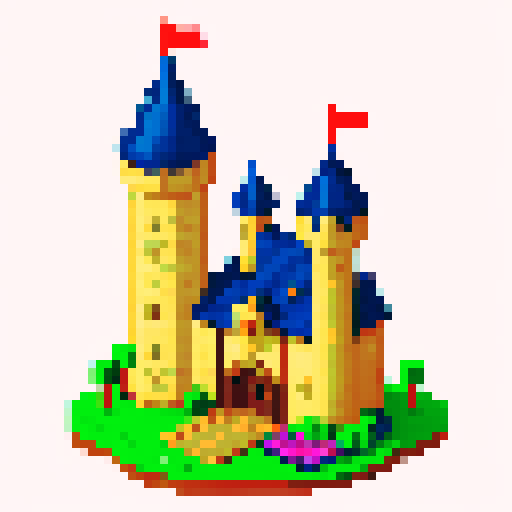 8 bit castle tower, cute, cozy logo
