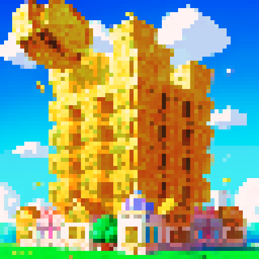 Imagine a vibrant, pixelated world known as Money Land, where the air is thick with the excitement of flying gold coins. This digital realm is filled with towering skyscrapers made of gleaming gold and silver, reflecting the bright, sunlit sky. Streets are lined with bustling marketplaces, where pixelated residents trade and barter using shimmering gold coins that seem to have a life of their own. In the sky above, gold coins of various sizes fly freely, leaving trails of glittering light in the