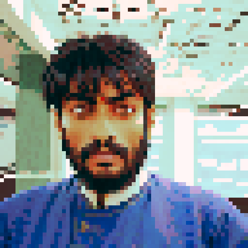 handsome indian man, vibrant colors, pixelated details, sharp edges, sRGB color space