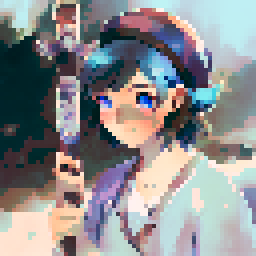 Profile picture, a young girl, rounded face, blue eyes, short black hair, white shirt, beige hat, red neck ribbon, holding an incense stick, dark night time in the forest background, midnight, dark forest