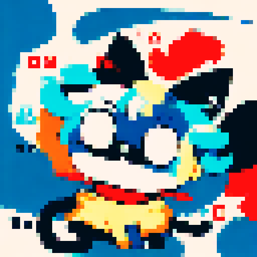 Siamese colored cats, vibrant and expressive, rendered in pixel art with a vivid sRGB palette