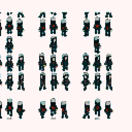 "Teary-eyed, pale-skinned character holds syringe with dark circles, fully rendered in anime-style pixel art, in 4-directional full-body"