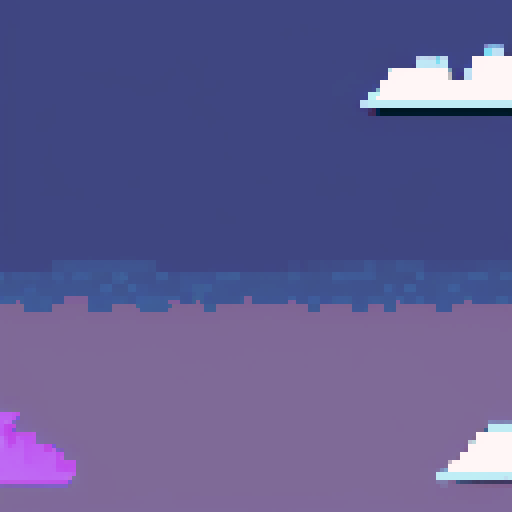 Can you generate a pixelized image which resumes the following:

Once upon a time, in the mystical realm of Nephelia, where the skies were painted with hues of azure and clouds drifted peacefully, there lived a cute yet valiant creature known as Clood. Clood was not just any ordinary turtle; he was a guardian of the clouds, a protector of data, and a symbol of resilience against the forces of darkness.