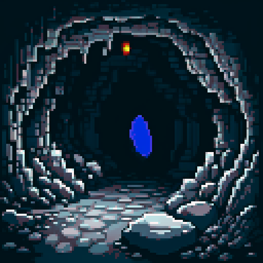 cave entrance, some rocks and pebbles inside