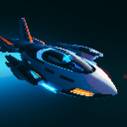 futuristic spaceship, topview, sleek and streamlined, hovering mid-air, sRGB aesthetic, dark blue colors