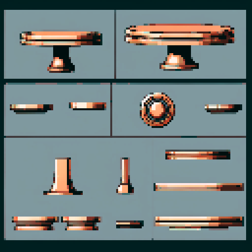 I want a horizontally wide circular copper platform. I want this object usable an asset in a videogame, meaning only one object per image, outlined with a strong black stroke, on a solid-color background. 