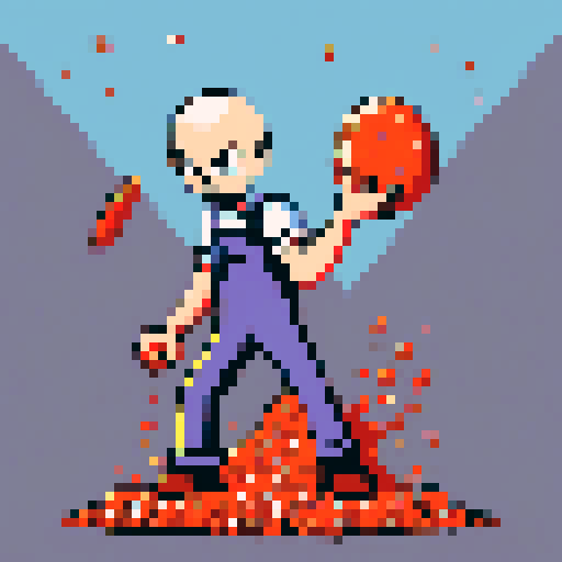 A worker smashing pumpkins to get at the seeds