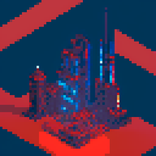 A red and blue cyberpunk city
