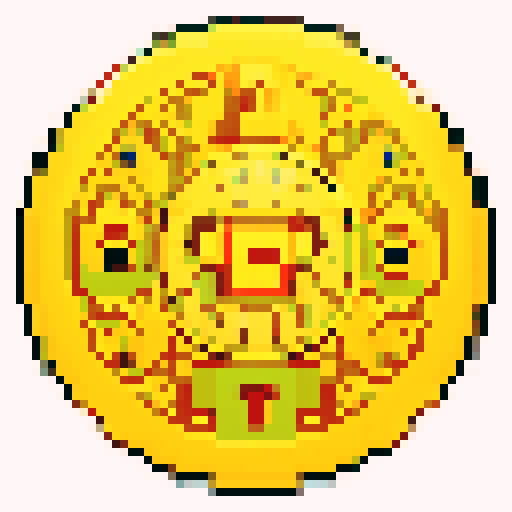Mario style golden coin, pixel art, sRGB, shining, animated, rotating, 3D effect, glimmering, circular, metallic, iconic, collectible, retro, nostalgic, video game inspired, vibrant, bright, yellow, contrasting shadows, detailed texture, immersive, classic, visually striking