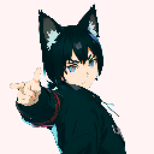 Anime boy with black hair and black cat ears