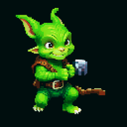 A cunning and agile goblin with light armor, a lockpicking set, and a mischievous grin. It has quick hands and a sly expression, adept at sneaking and stealing. No background.
