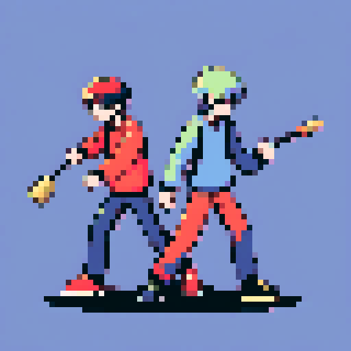 Two characters fighting each other with a broom stick