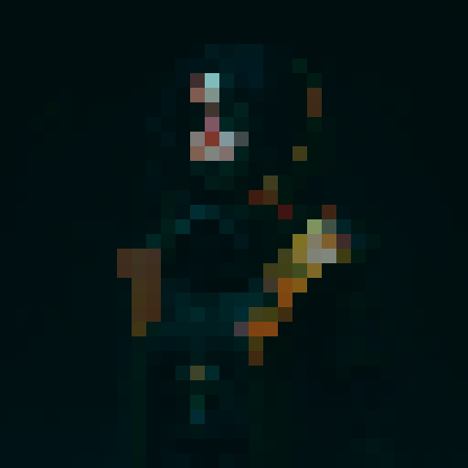 high contrast character sprite with red cloak, glowing eyes, small size, magic tome floating next to them, fantasy RPG style