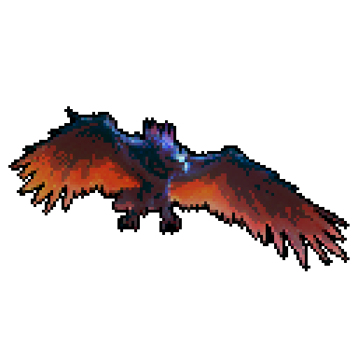 Large dark monster bird, flying to attack