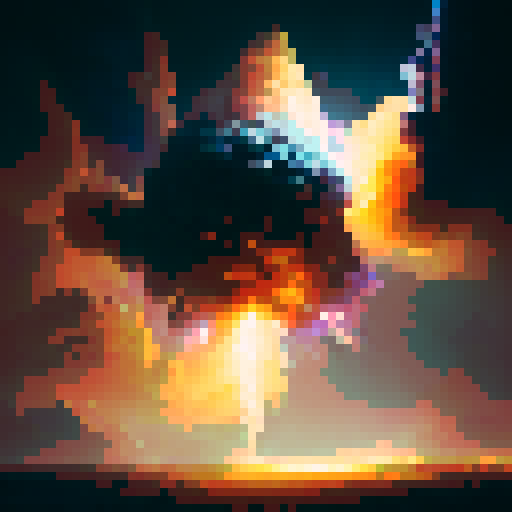 Fiery meteorite hurtling through the starry sky, leaving a trail of sparks and smoke, crashes into the vast, green wilderness of Earth, causing a colossal explosion that shatters the tranquil landscape and sends shockwaves rippling through the air, all depicted in a vibrant, hyper-realistic style.