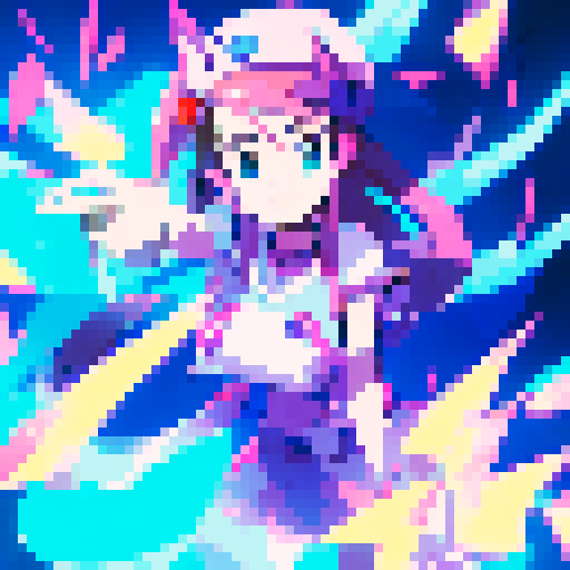 Magician girl with ample bust, casting spell with swirling blue flames, surrounded by floating cards, in vibrant anime style.