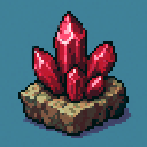 Ruby crystals embedded in a small piece of rock, trigonal crystal pattern, solid-color background