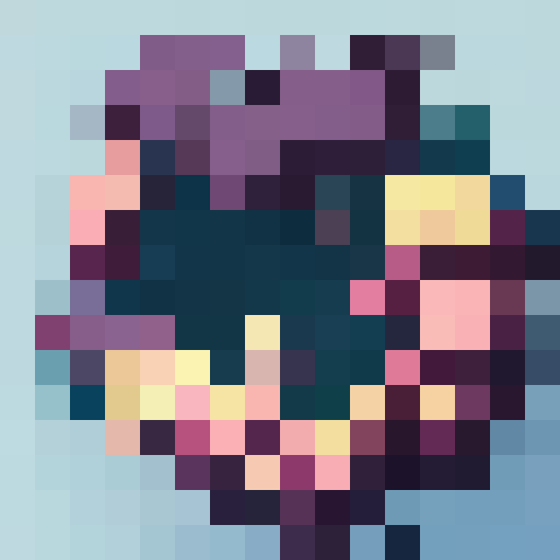 "An intrepid space traveler navigates a barren otherworldly terrain, surrounded by jagged triangular boulders and sweeping curves, set against a backdrop of muted magenta and gold tones, all rendered in the evocative styles of Evangelion, Roblox, artgerm, rossdraws, Studio Ghibli, and Pixar, with a museum-quality bird's-eye view of the vast, geometric expanse in classic 16-bit pixel art."