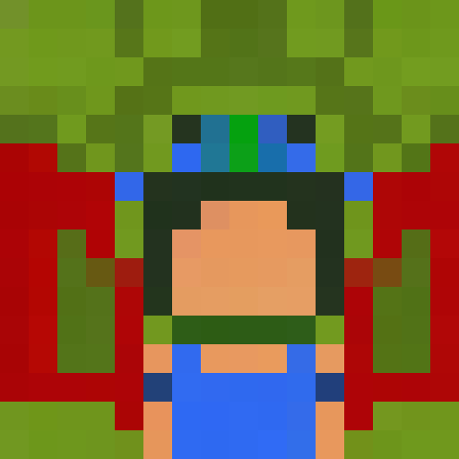 Pixelated pokemon trainer with a focused expression and bright red hat, standing amidst a lush green forest with tall trees and colorful flowers in the background.