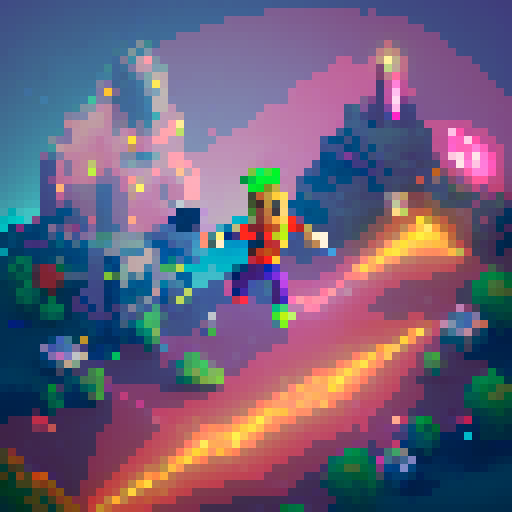 Ekko dashes across the pixelated rooftop, vibrant sRGB colors illuminating his futuristic outfit as he leaps over obstacles and outruns his enemies.