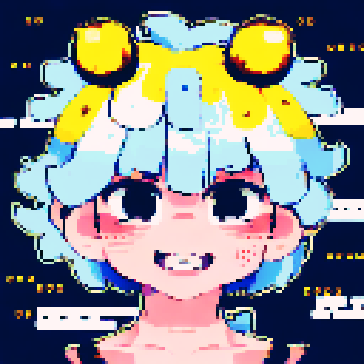 Cute Indian girl with big brown eyes, wearing a yellow flower in her hair, in a close-up pixel art portrait with an anime style