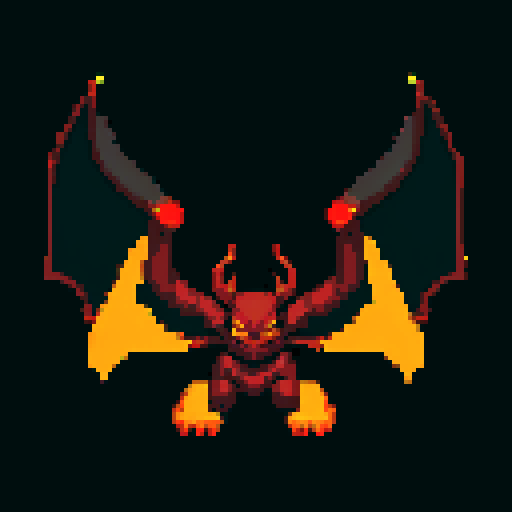 A towering demonic figure with massive horns, sharp claws, and large bat-like wings. Its dark red skin is covered in glowing runes and it has piercing yellow eyes. It exudes a powerful and sinister aura. No background.
