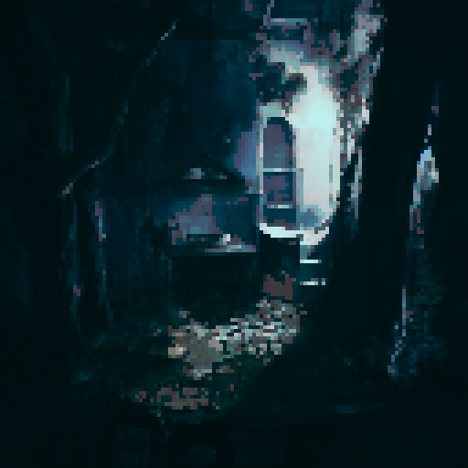 Abandoned house in the forest, night time, scary